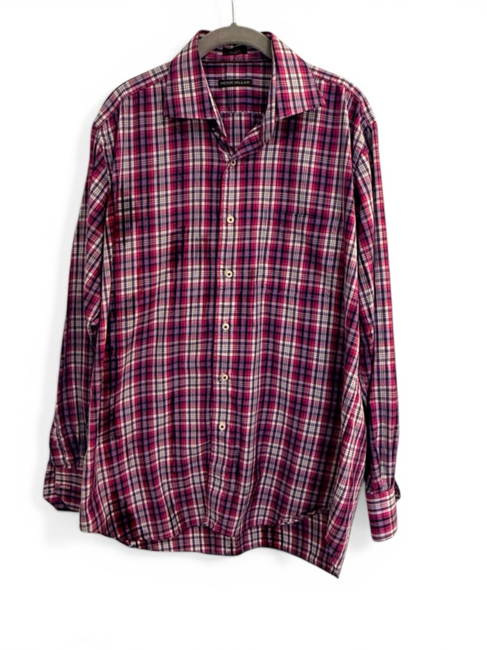 Peter Millar Pink, Purple and White Plaid Button-Down Shirt